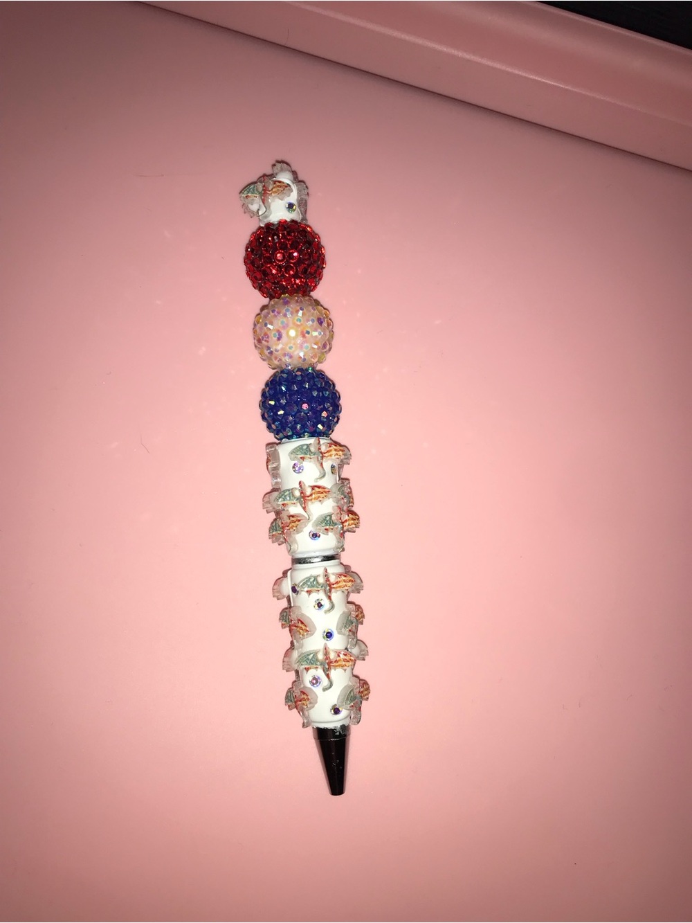Handcrafted Red and Blue Fancy Beaded Dragon Pen 🖊️